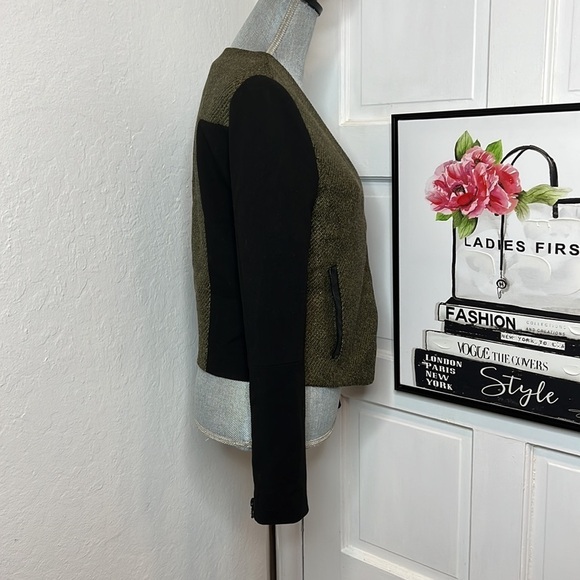 Tibi Olive Green & Black Tweed Blazer Size 4 - Picture 2 of 7